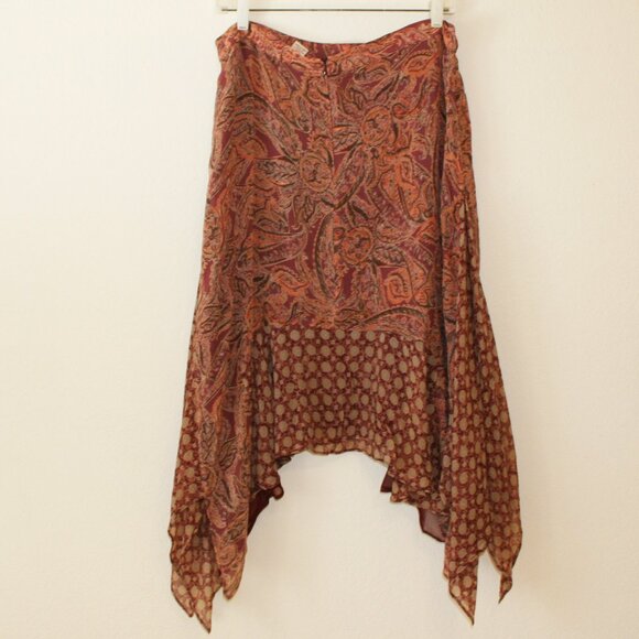 Sundance Rust Color Paisley Handkerchief Hem Silk Skirt Size 8 - Picture 2 of 6